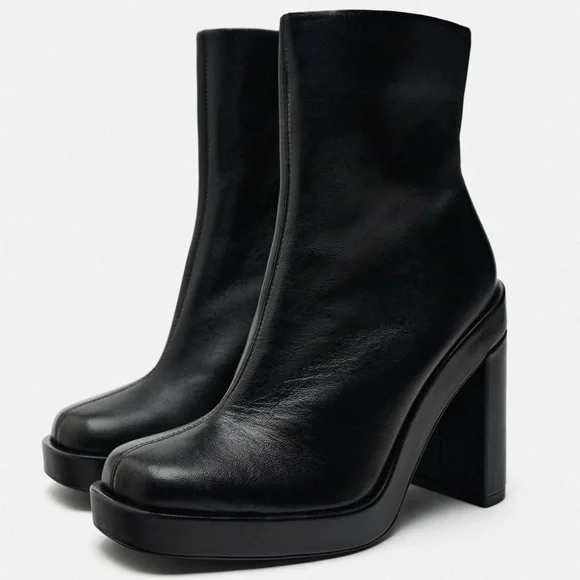 Zara Platform Specification Leather High Heel Ankle Boots Size 41 US 10 - Picture 2 of 13